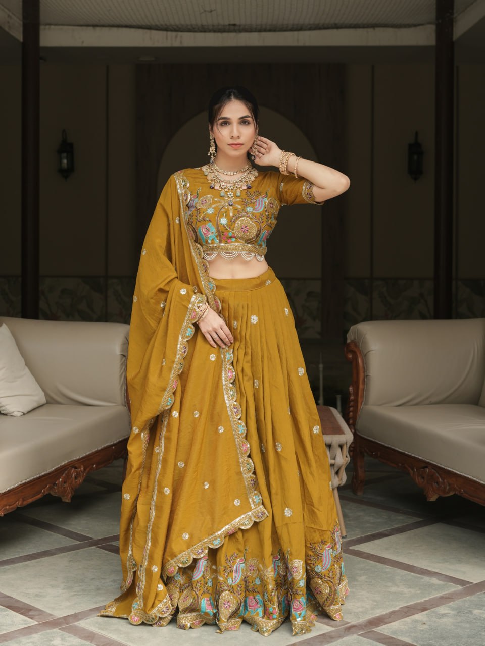 Mustard Vichitra Lehenga