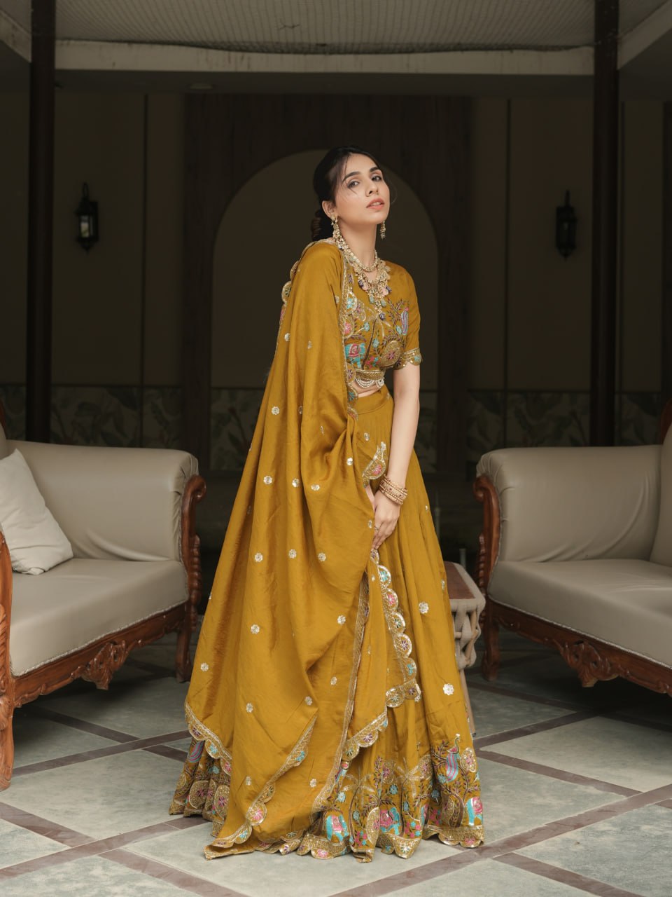 Mustard Vichitra Lehenga