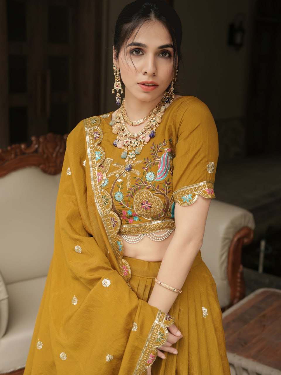 Mustard Vichitra Lehenga