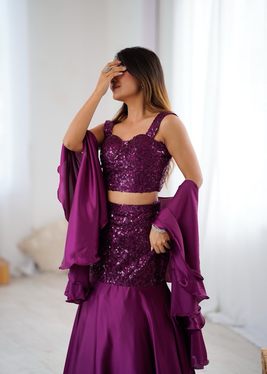 Purple Crepe Lehenga
