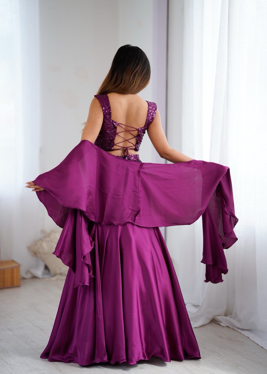 Purple Crepe Lehenga