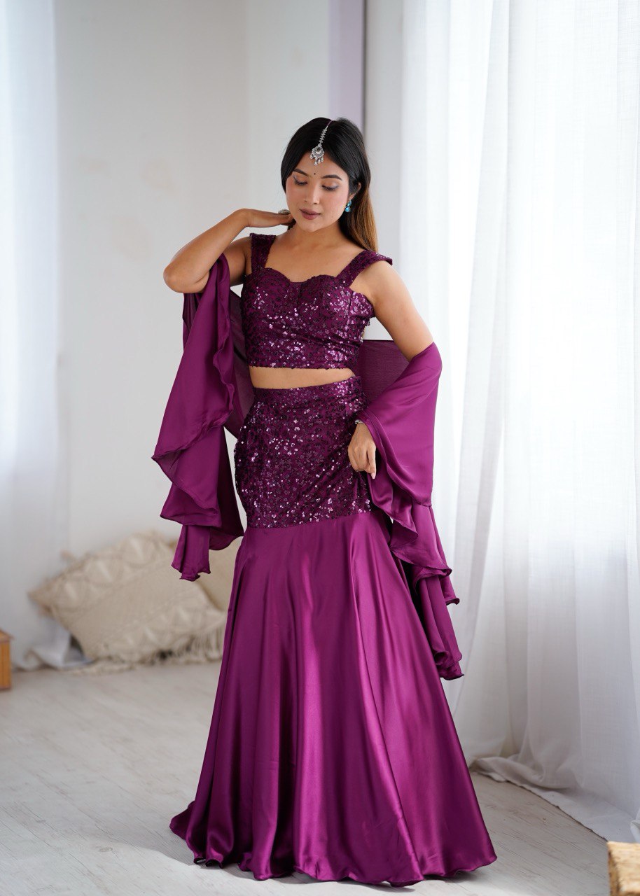 Purple Crepe Lehenga