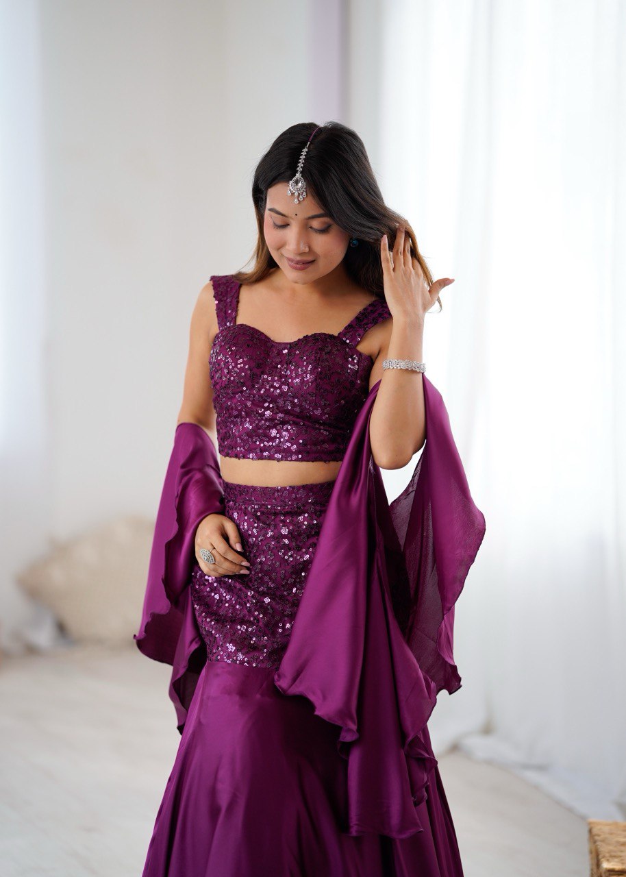 Purple Crepe Lehenga