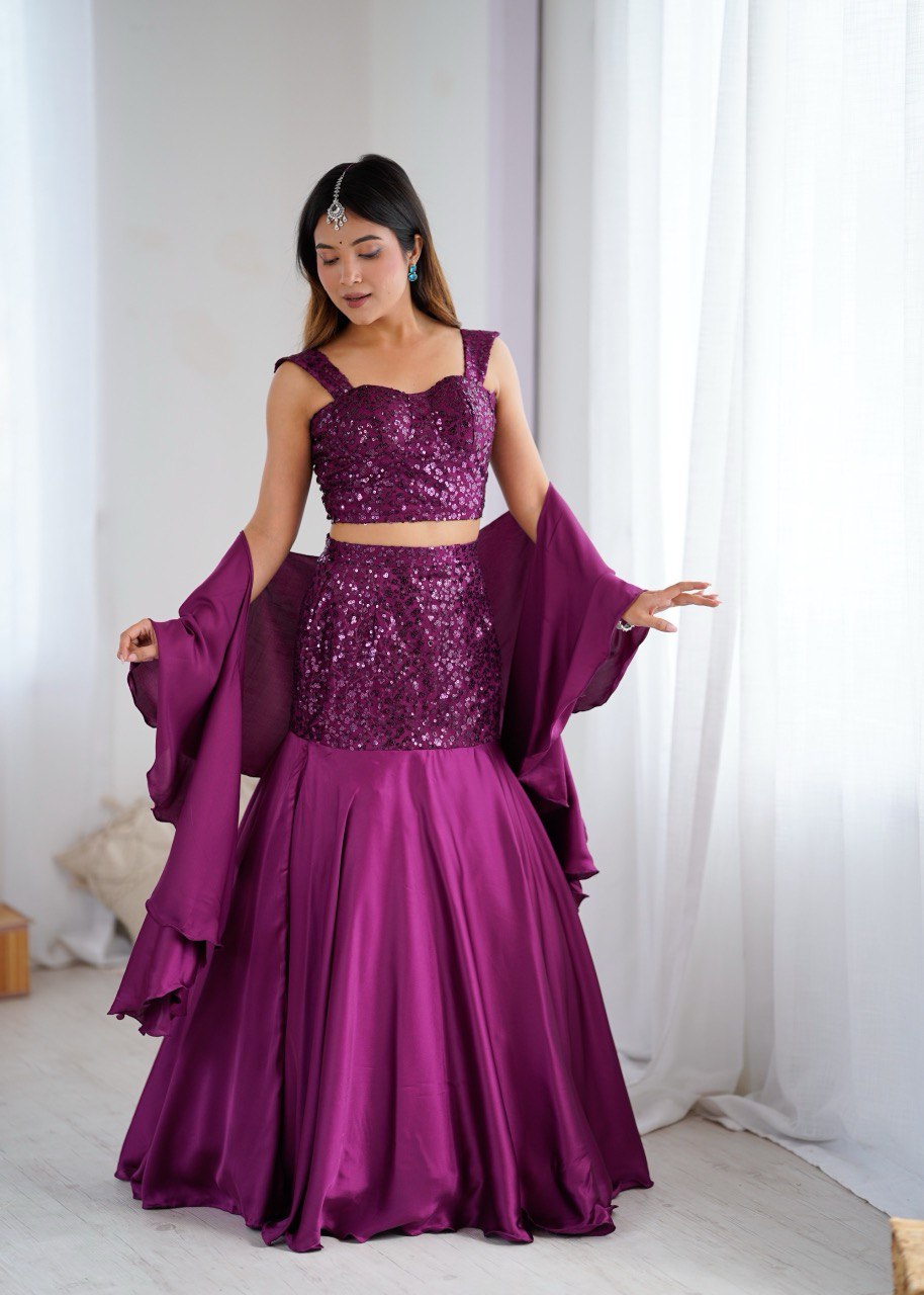 Purple Crepe Lehenga