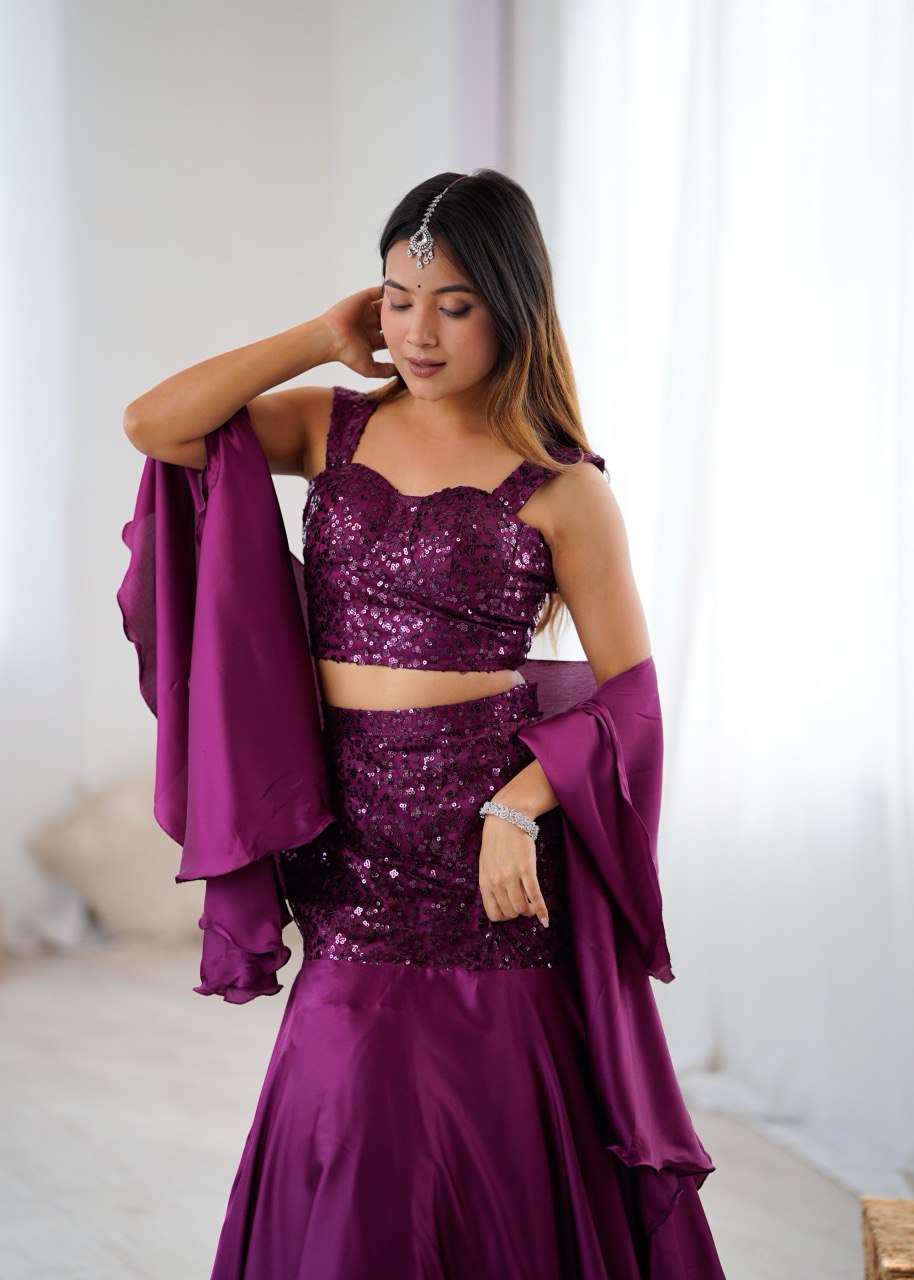 Purple Crepe Lehenga