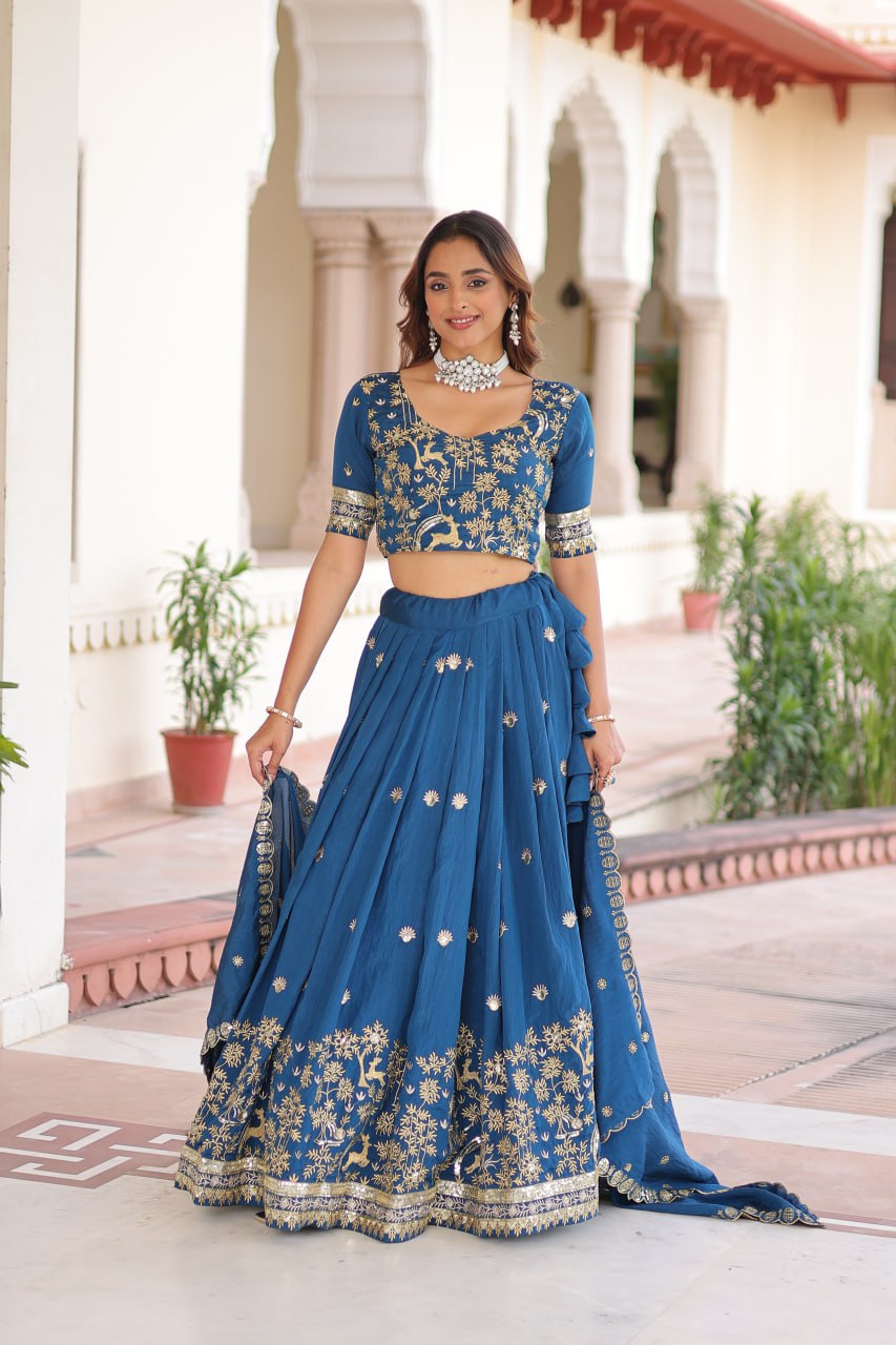 Blue Vichitra Lehenga