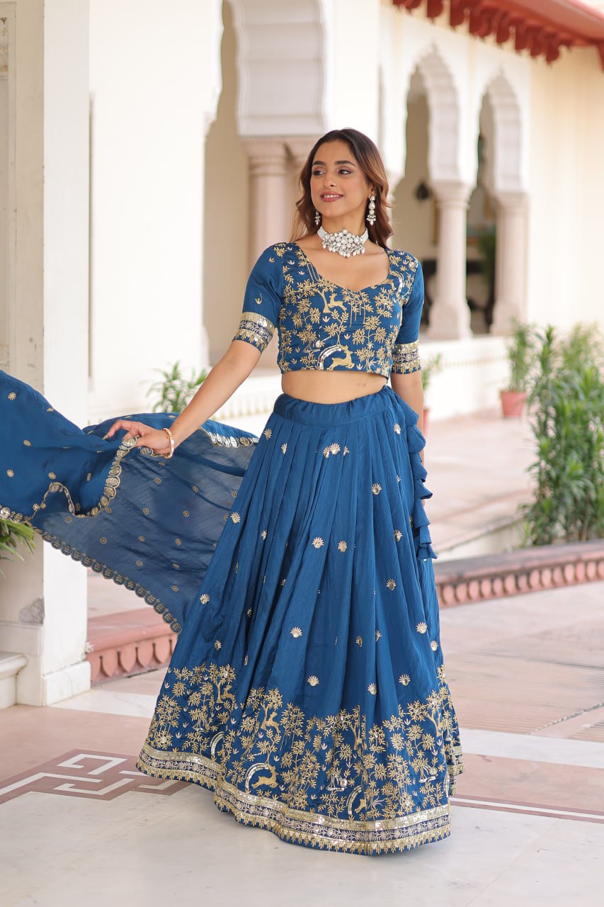 Blue Vichitra Lehenga