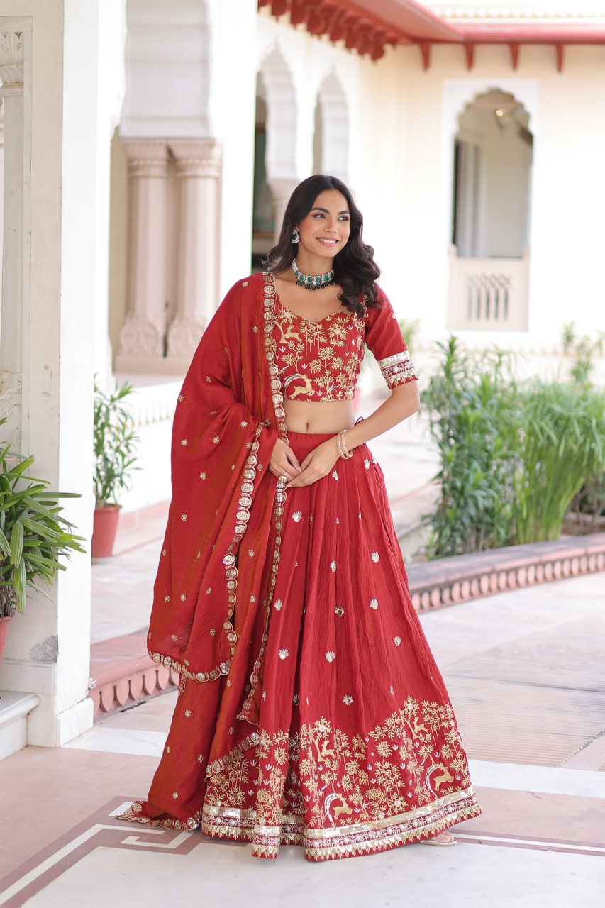 Red Vichitra Lehenga