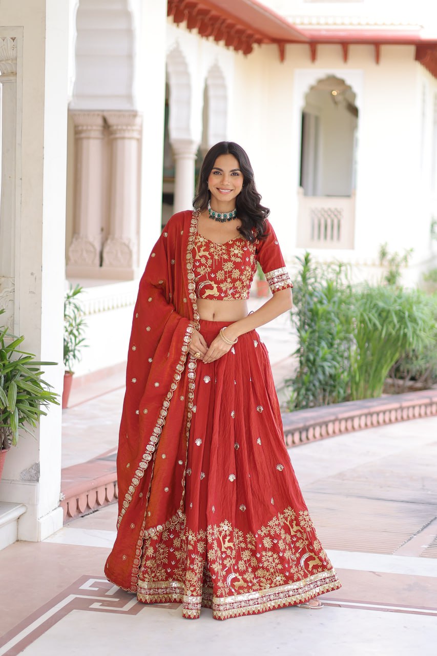 Red Vichitra Lehenga