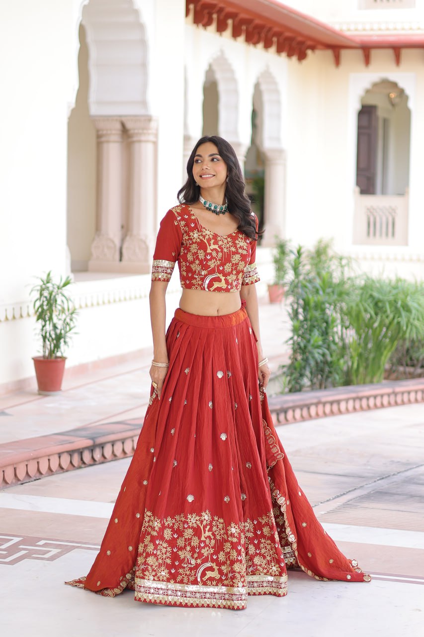 Red Vichitra Lehenga