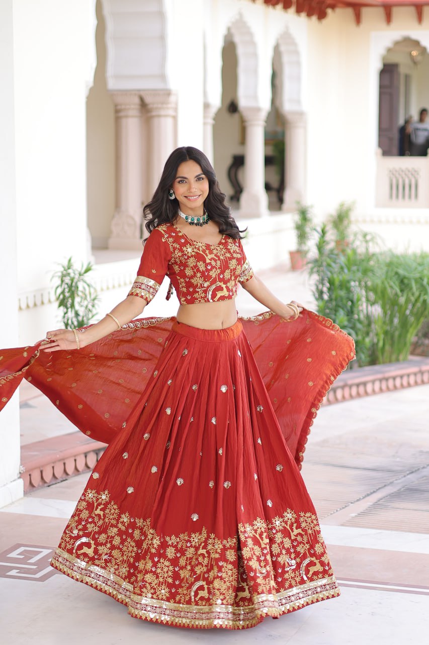 Red Vichitra Lehenga