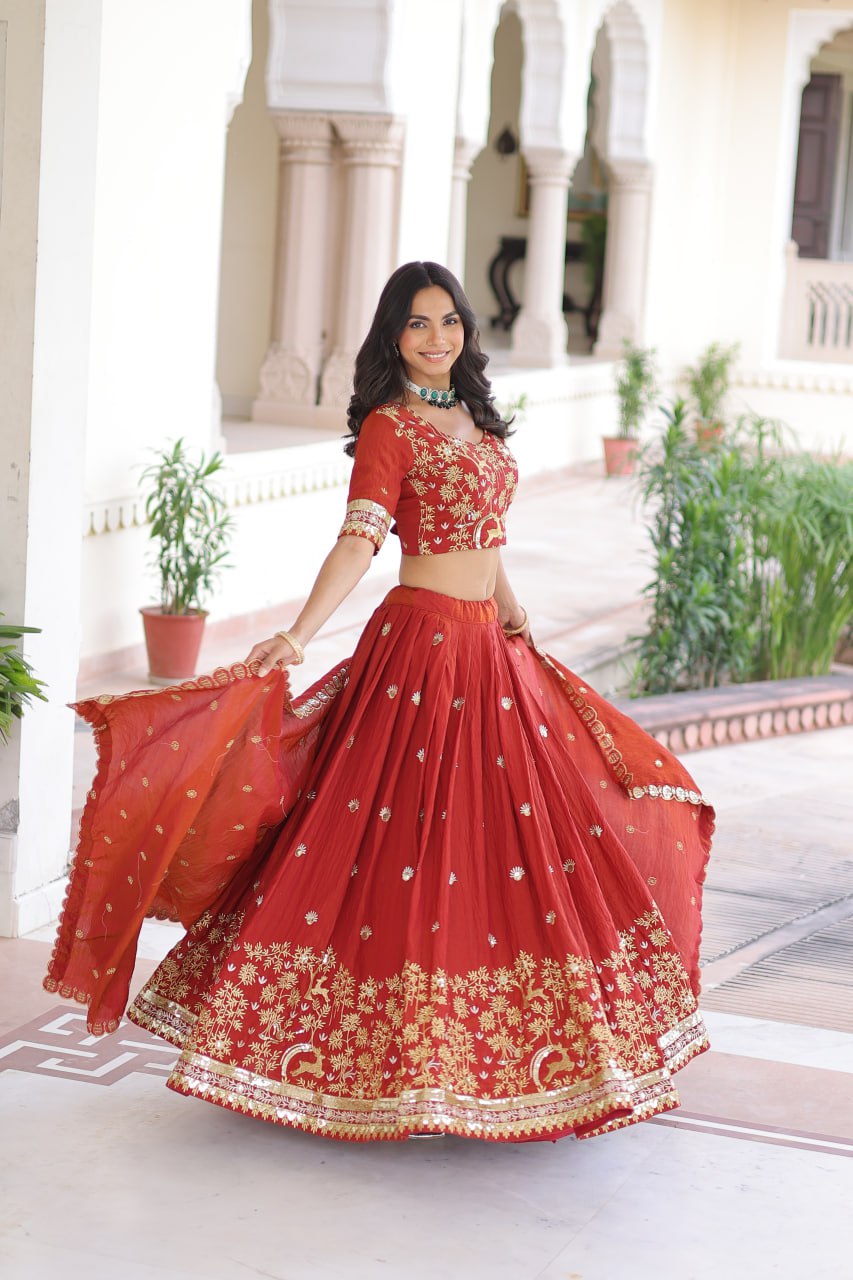 Red Vichitra Lehenga