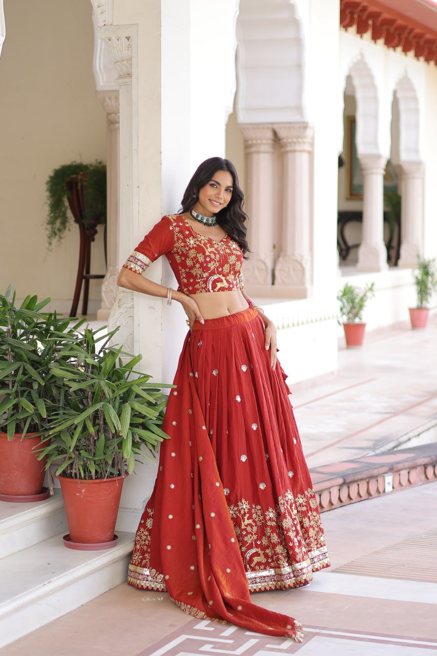 Red Vichitra Lehenga