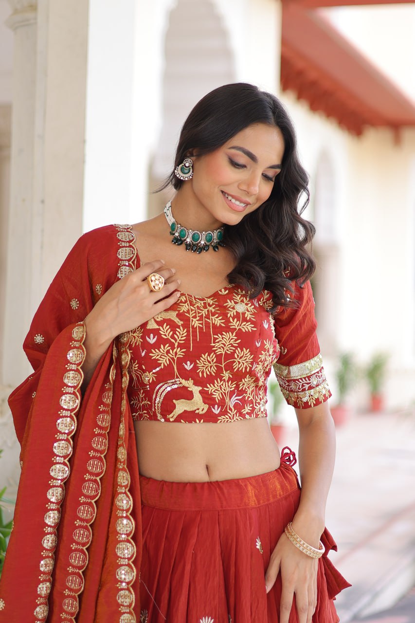 Red Vichitra Lehenga