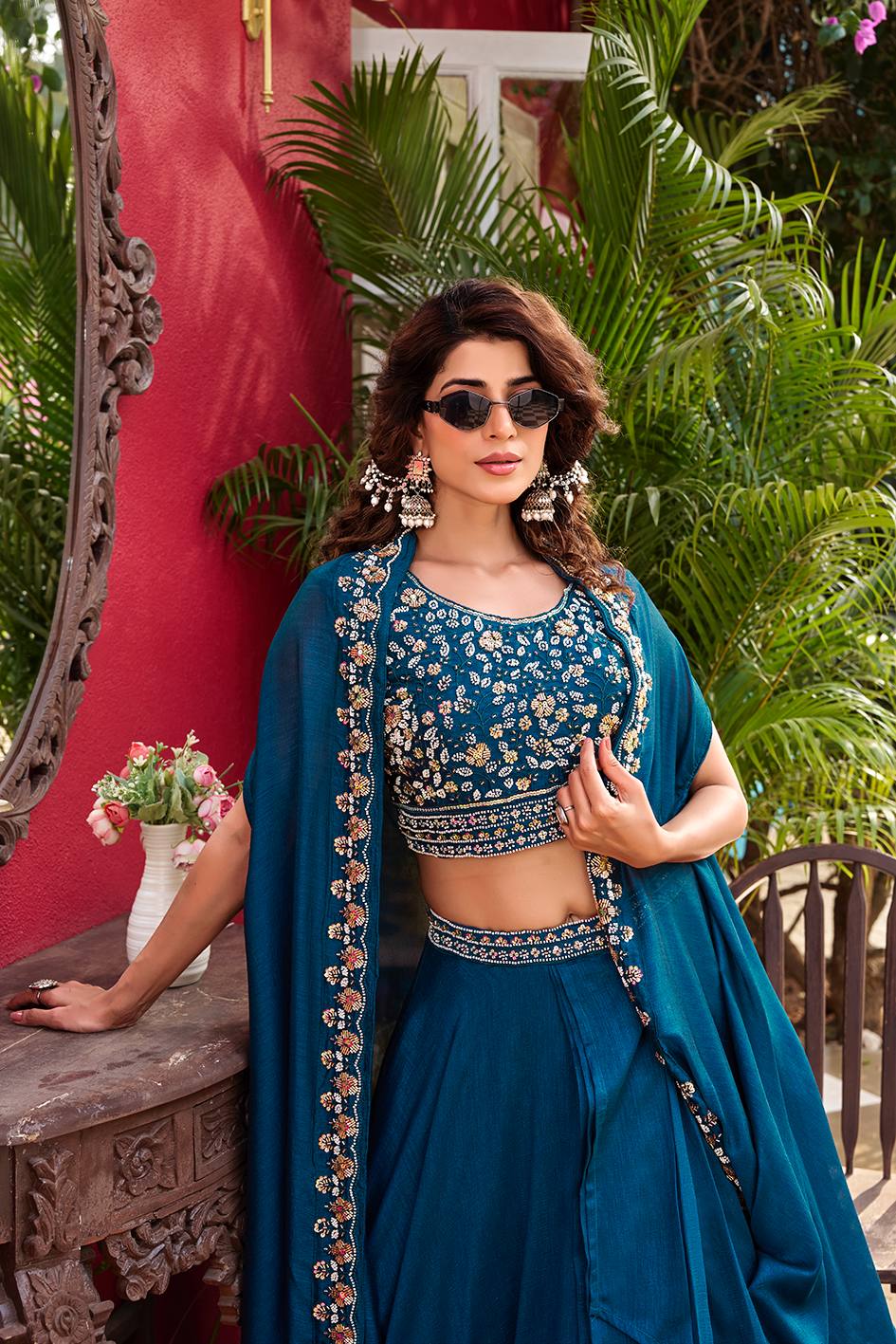 Blue Vichitra Silk Lehenga