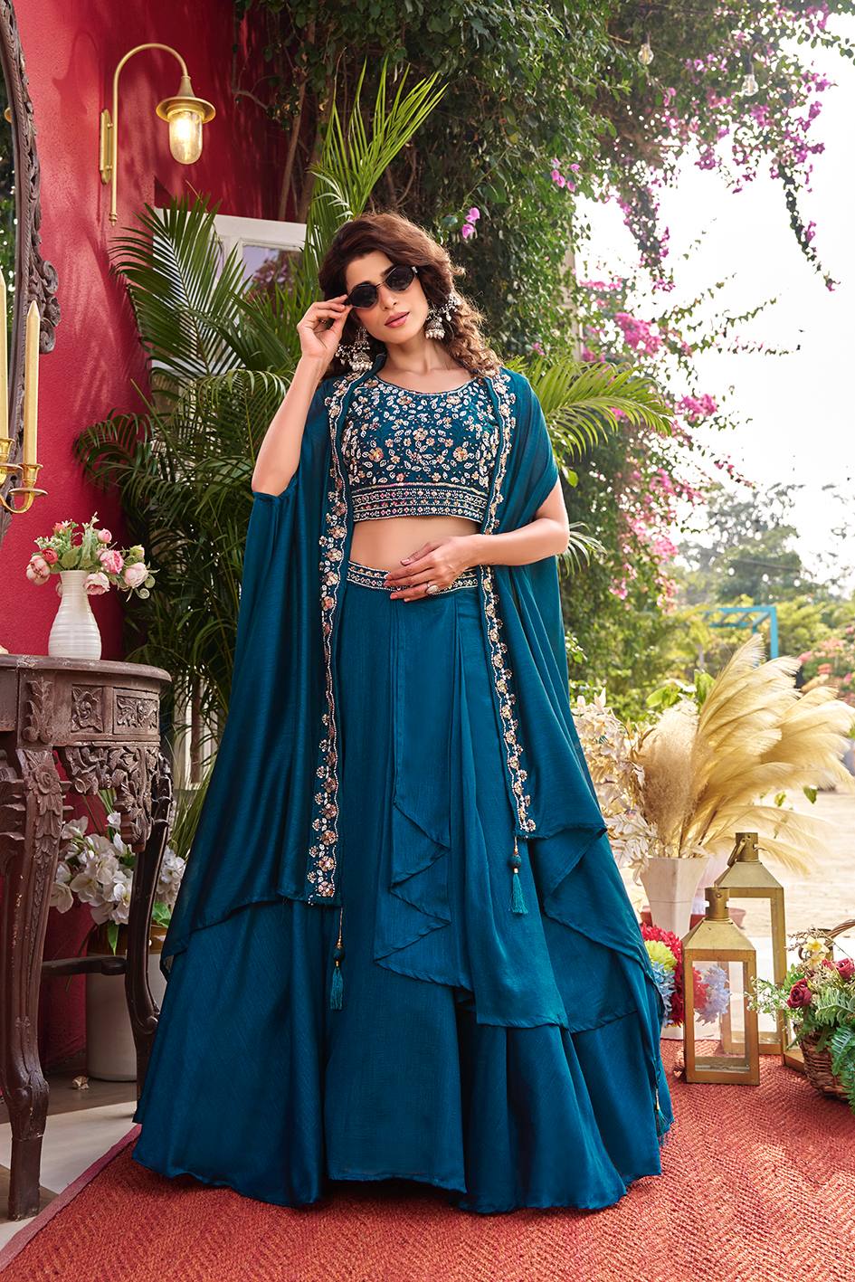 Blue Vichitra Silk Lehenga