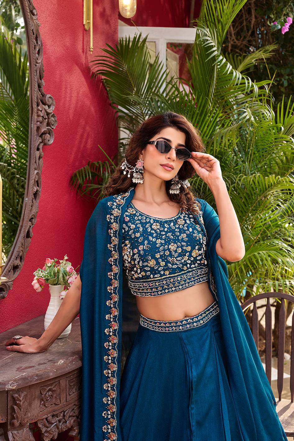Blue Vichitra Silk Lehenga