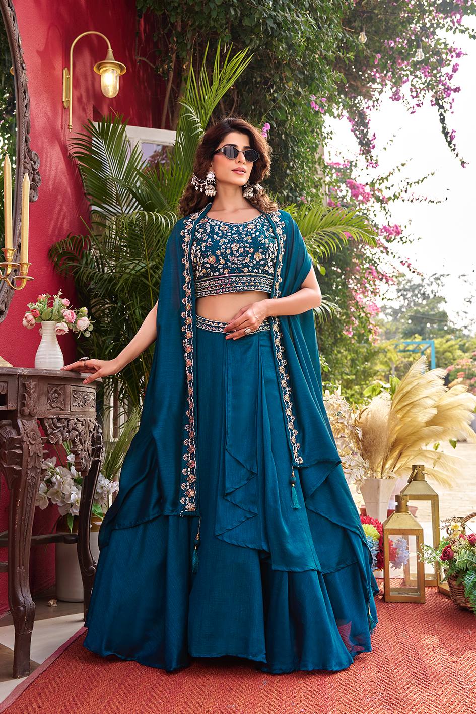 Blue Vichitra Silk Lehenga