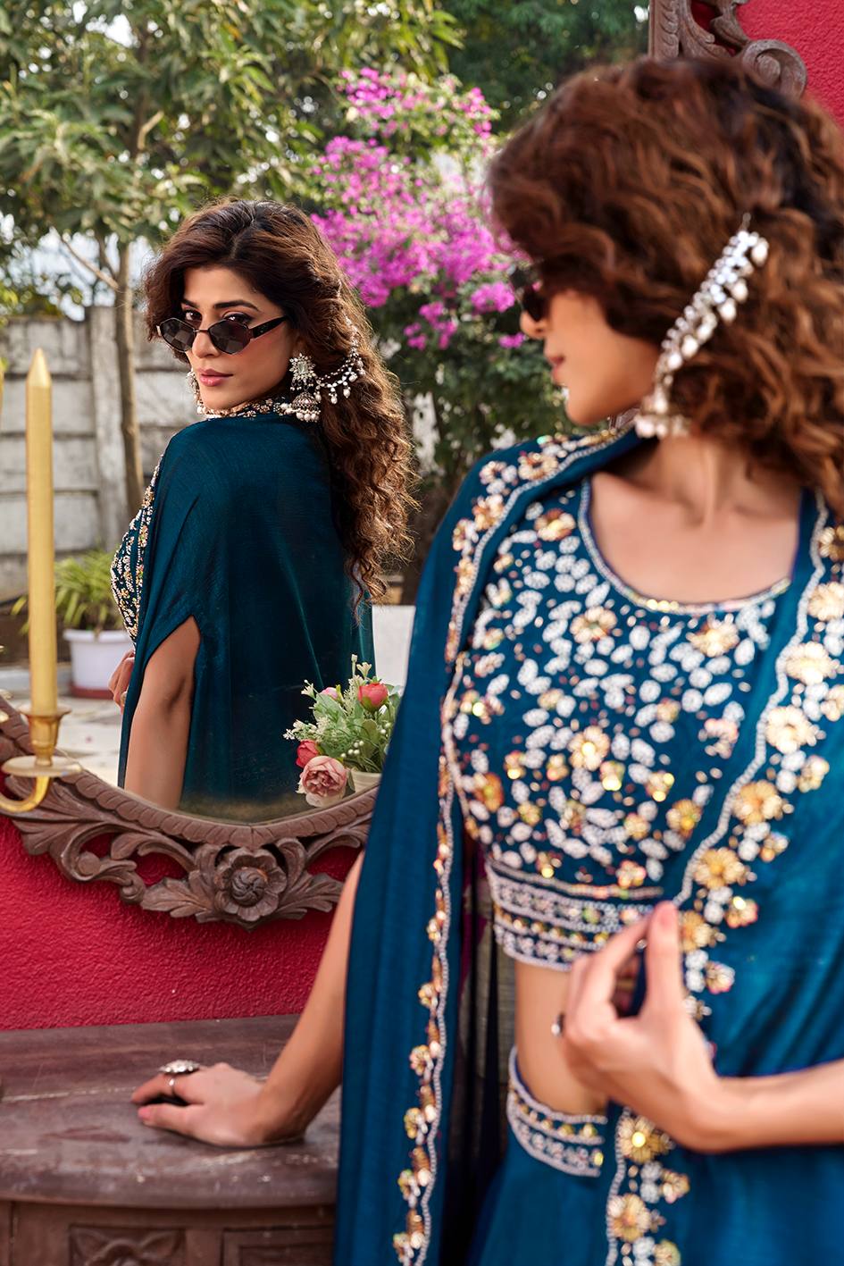 Blue Vichitra Silk Lehenga